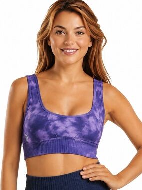 NWT Free People Movement Good Karma Crop Tank Atlas Mountain Purple Tie Dye M/L